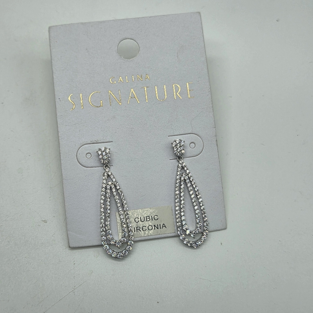 galina signature pave teardrop elegant earrings cz wedding dressy new on card